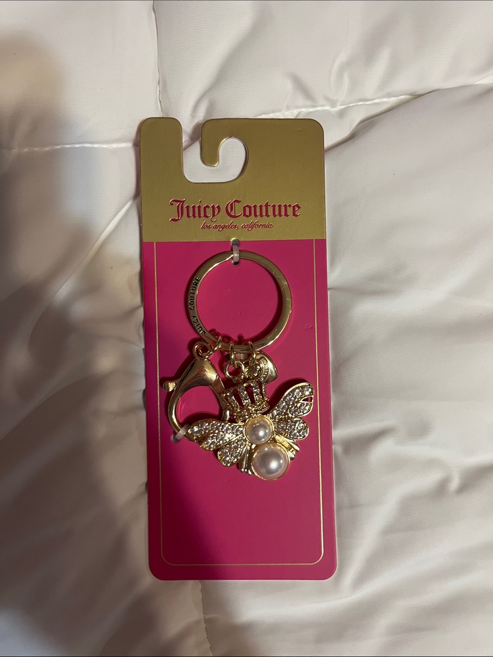 Juicy Couture Gold Bee Keyring with Pearls and Crystals